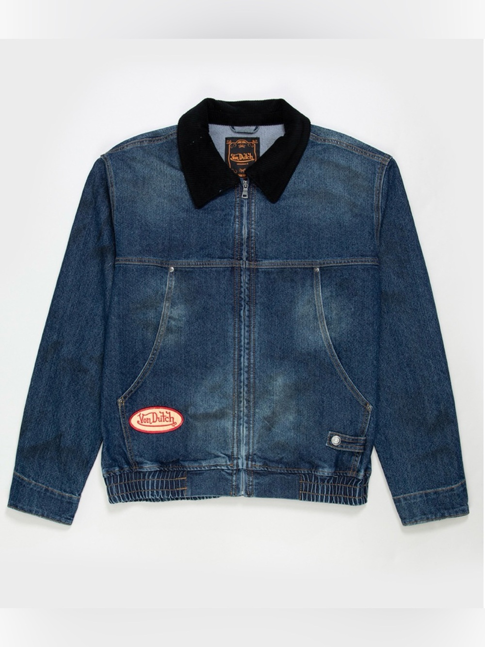 NWT Von Dutch Blue Denim Jacket with Black Collar and Floating eye